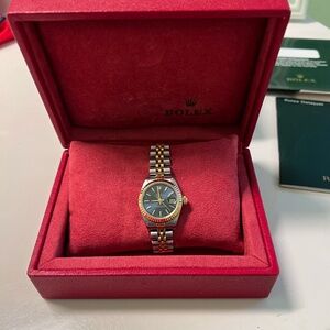 Rolex Gold and Silver Datejust Watch with Navy Blue Dial